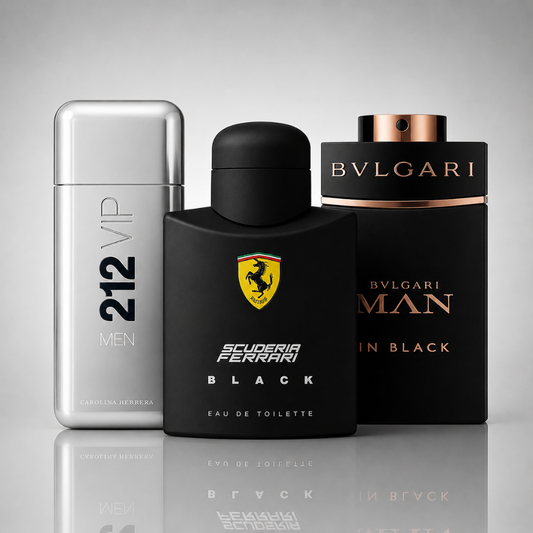 Combo aus 3 Herrenparfums – 212 VIP Men, Ferrari Black und Bvlgari In Black
