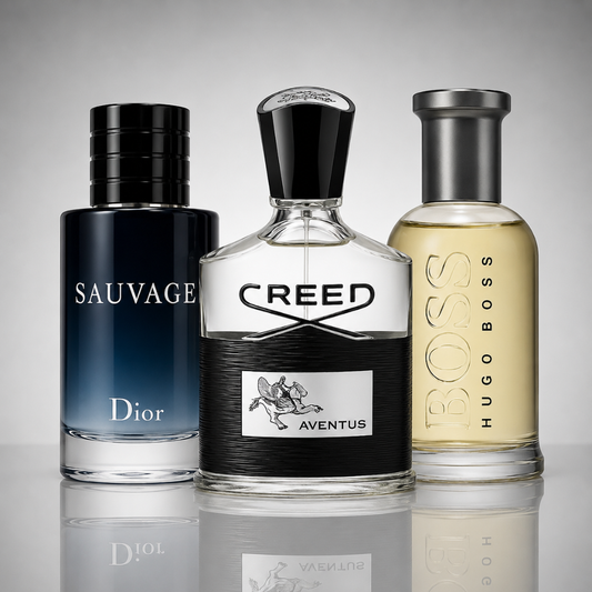 Combo aus 3 Herrenparfums – Creed Aventus, Dior Sauvage und Hugo Boss Bottled