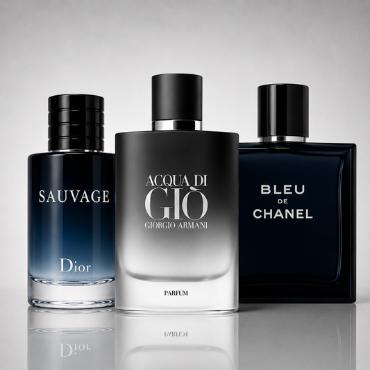 Combo aus 3 Herrenparfums – Dior Sauvage, Bleu de Chanel und Acqua di Giò Armani