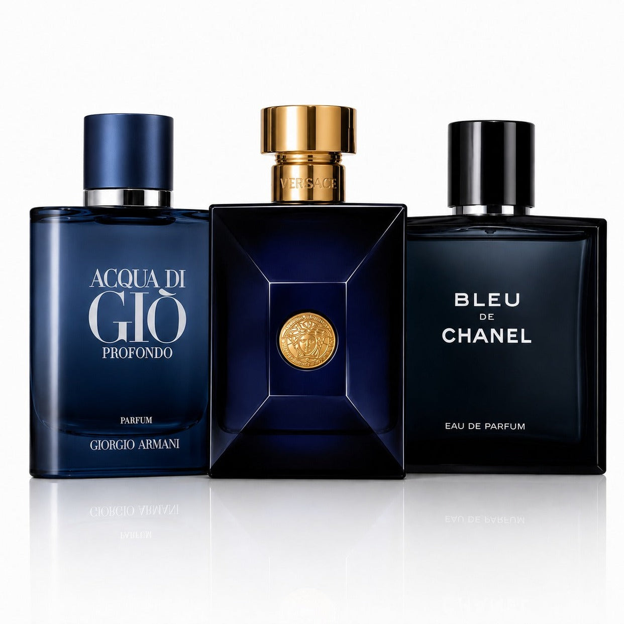 3 Herrenparfüm-Set - Acqua di Giò Profondo, Versace Dylan Blue & Bleu de Chanel EDP