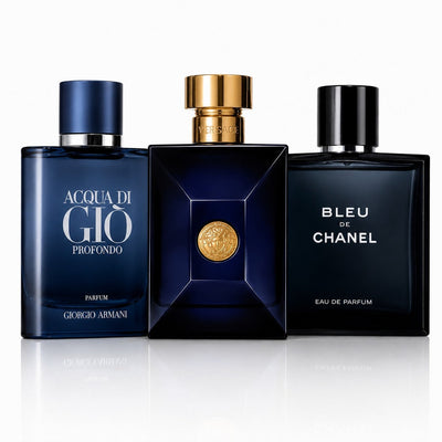3 Herrenparfüm-Set - Acqua di Giò Profondo, Versace Dylan Blue & Bleu de Chanel EDP