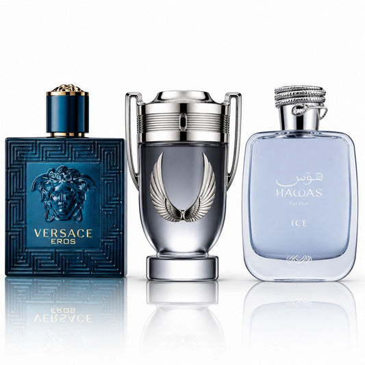 3er Herrenparfüm-Set - Versace Eros, Invictus Platinum & Hawas Ice