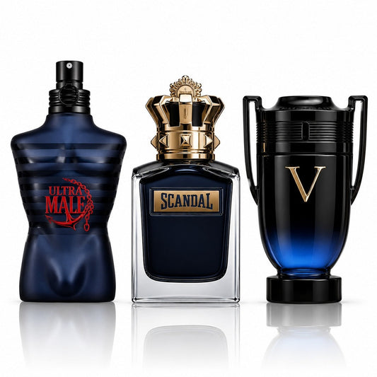 3er Herrenparfüm-Set - Ultra Male, Scandal Pour Homme & Invictus Victory Elixir