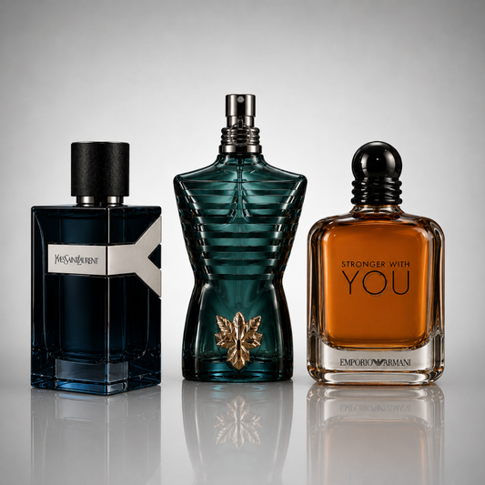 Combo aus 3 Herrenparfums – Yves Saint Laurent Y, Jean Paul Gaultier Le Beau Le Parfum & Emporio Armani Stronger With You