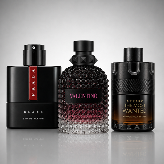 Combo aus 3 Herrenparfums – Prada Luna Rossa Black, Valentino Uomo Born In Roma & Azzaro The Most Wanted